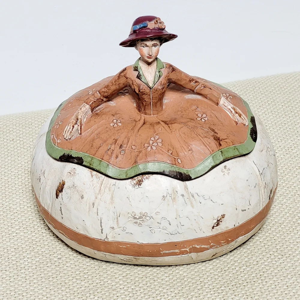 Vintage Appalachian Working Woman Powder Box Folk Art - Picture 3 of 15